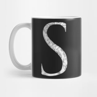 S in Roman White Marble Latin Alphabet Letter Sticker Mug